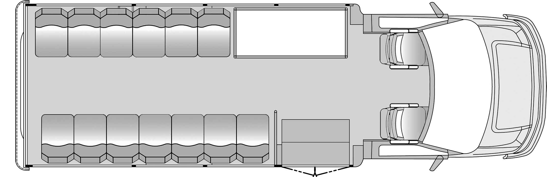 13 Passenger and Interior Luggage Plus Driver and Copilot Floorplan Image